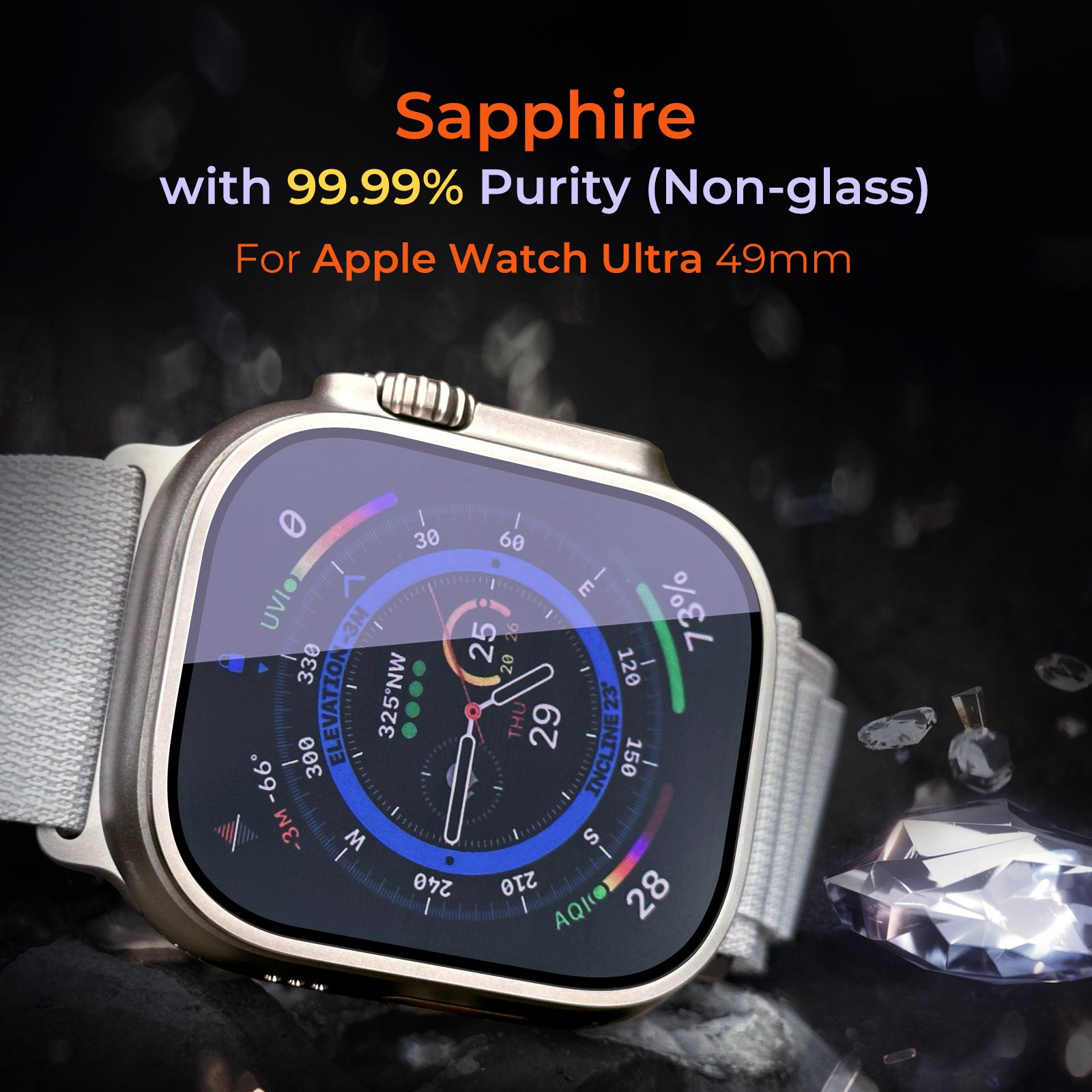 2 Pack Sapphireman Sapphire Screen Protector for Apple Watch Ultra 49mm